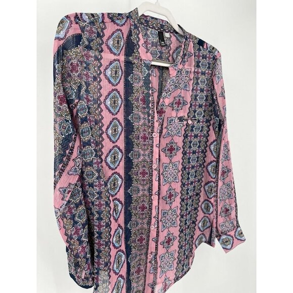 Kut from the Kloth Multicolor Sheer Blouse Geometric Bohemian Size Small - Picture 4 of 10